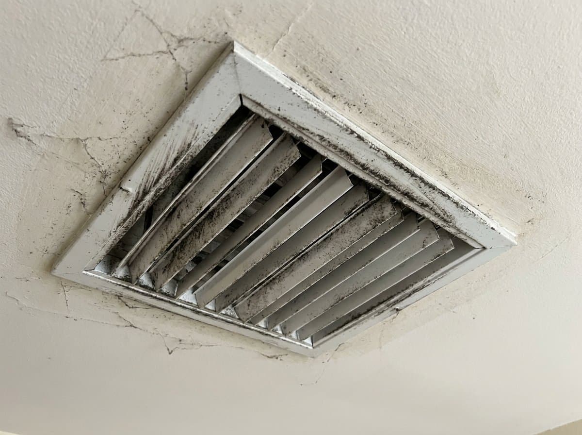 Ceiling AC vent grille before and after cleaning, dust streaks removed