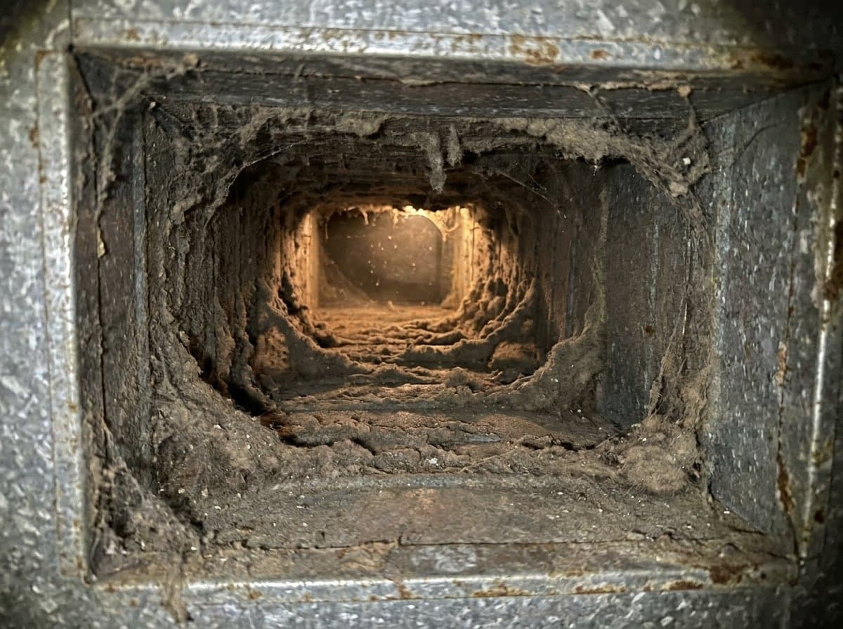 Blocked AC duct before and after cleaning, airflow restored