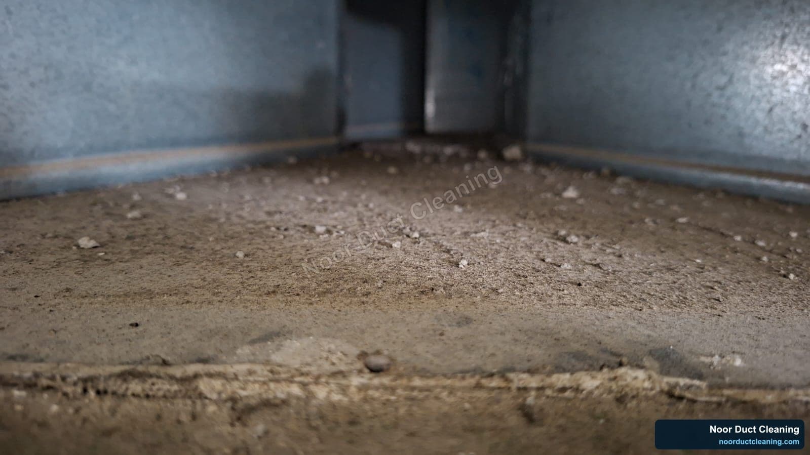 Inside an AC air duct before and after professional cleaning by Noor Duct Cleaning, genuine UAE job, dust and debris removed