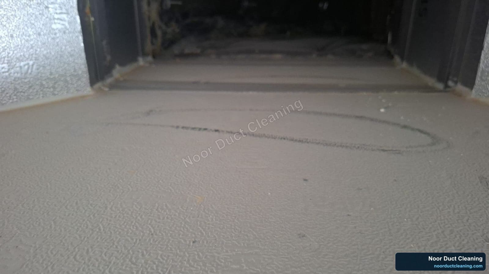 Inside an AC air duct before and after professional cleaning by Noor Duct Cleaning, genuine UAE job, dust and debris removed